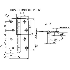 Петля накладная НОЭЗ ПН1-130 П цинк правая