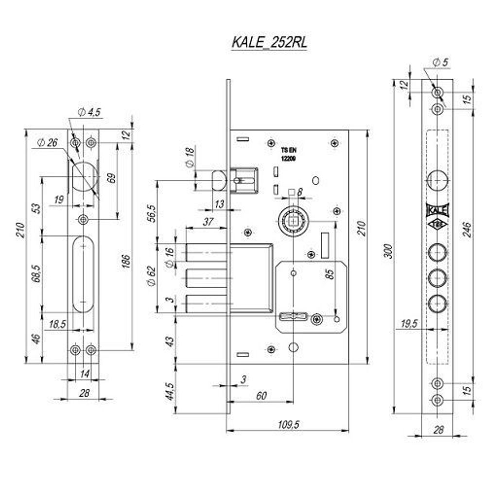Замок врезной сувальдный KALE KILIT 252/RL 5кл. /19231/