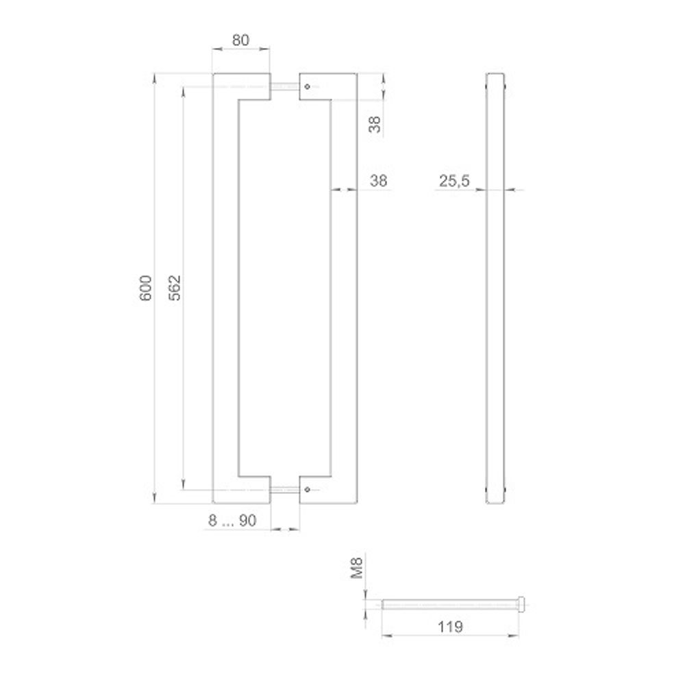 Ручка-скоба FUARO PH-26-38/600-INOX black нержавейка 304 /58189/