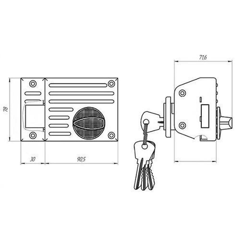 Замок накладной ЗЕНИТ ЗН1-2 медь /27871/