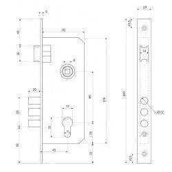 Замок врезной APECS 2227/60 G/GM золото/мат.золото