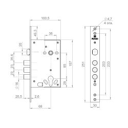 Корпус врезного замка FUARO V32.21/C-60.85.3R16 полуавтоматический /63175/