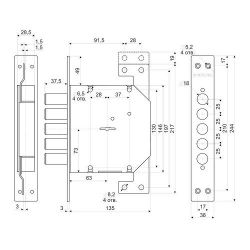 Замок врезной ГАРДИАН ЗВ 20.01 Т (5 кл. ЗК.202 Н-01) длинный ключ 54мм