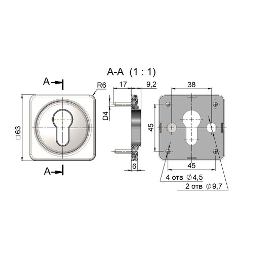 Накладка под цилиндр КРИТ КлЦ-К11 Хп/Хш хром (1 шт)