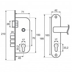 Замок врезной VETTORE 1523/60 AB бронза