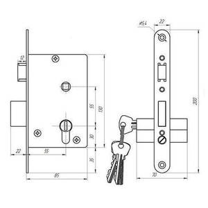 Замок врезной ДААЗ ЗВ4-3 хром
