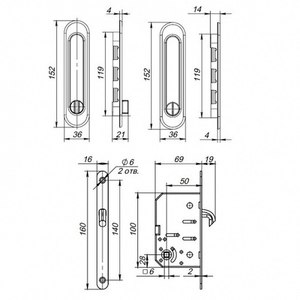 Защелка с ручками для раздвижных дверей PUNTO Soft LINE SL-011 BL черный /43507/