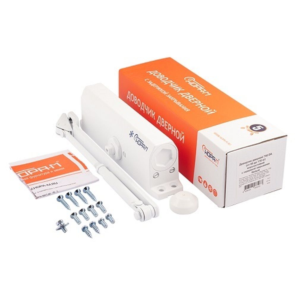 Доводчик дверной морозостойкий НОРА-М 740 DA с задержкой закрывания до 110 кг белый