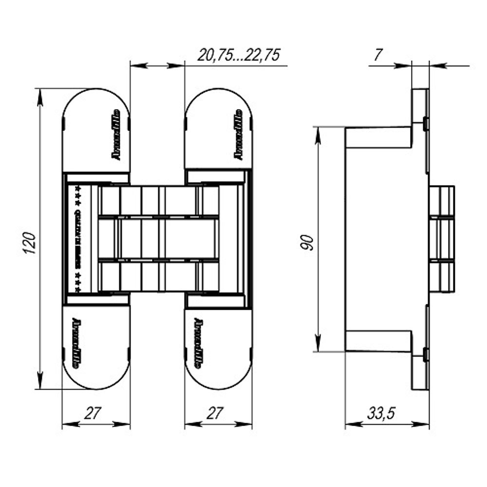 Петля скрытой установки ARMADILLO U3D7000 (Koblenz K2700) BL черный /44515/ (1шт)