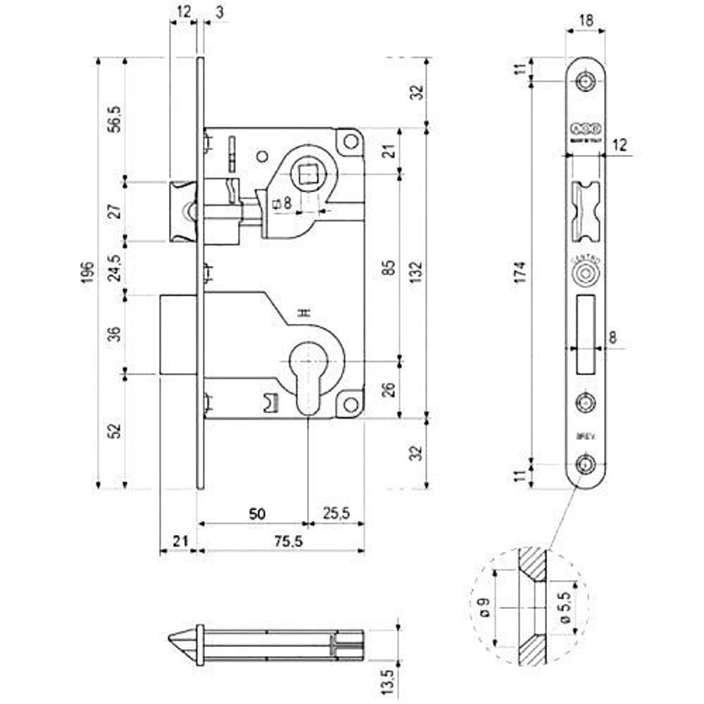 Замок межкомнатный под цилиндр AGB CENTRO B01025.50.12 (антич.бронза) /18797/