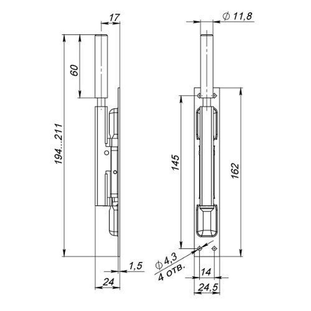 Задвижка торцевая FUARO TDB set 160-24 в комплекте с ригелем 80 мм /40709/