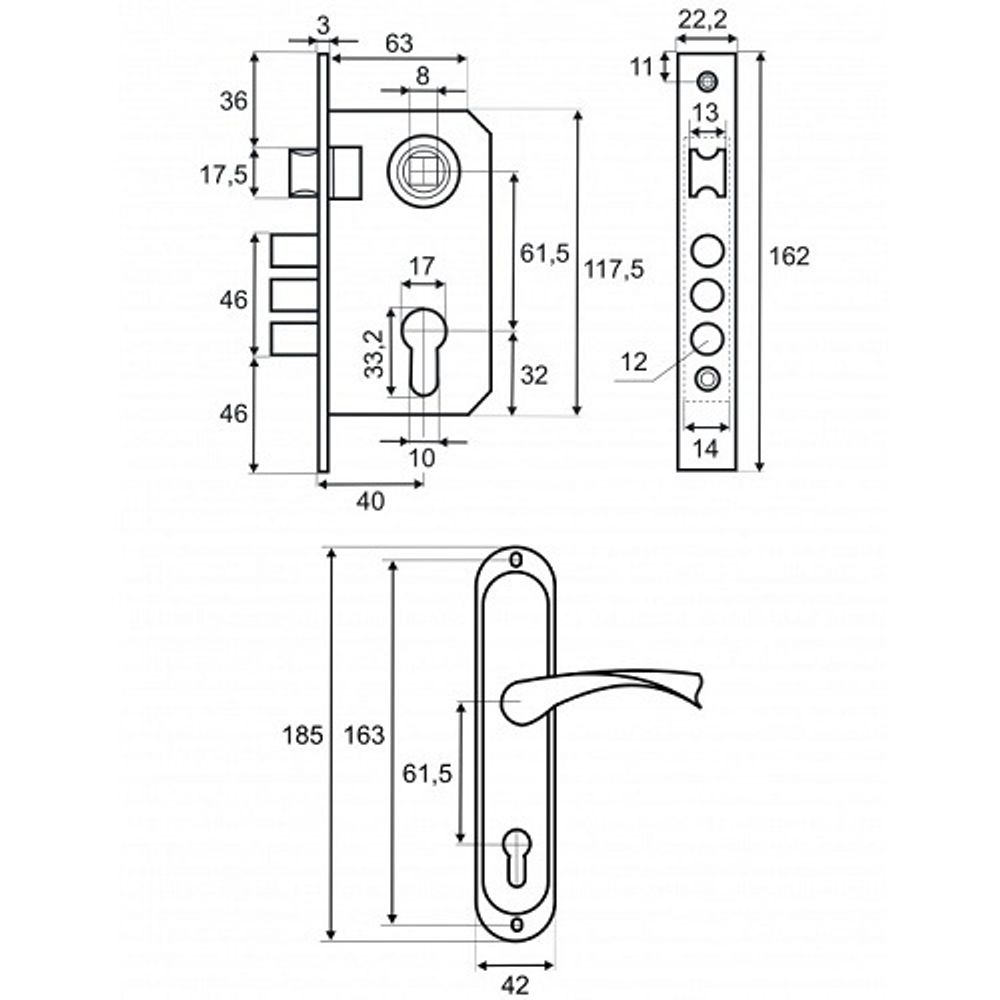 Замок врезной VETTORE 1023/60 NI никель