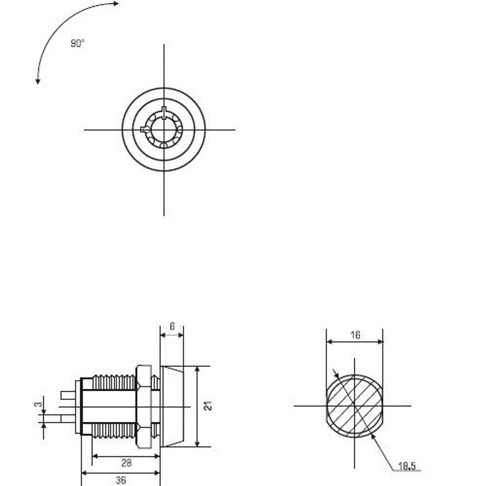 Замок торцевой 23 мм 90° электроконтактный, ключ трубчатый