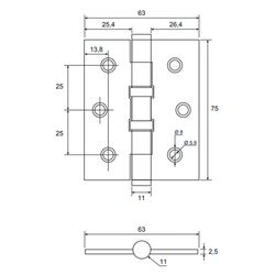 Петля дверная универсальная AVERS 75x60x2,5 NIS никель (1 шт)