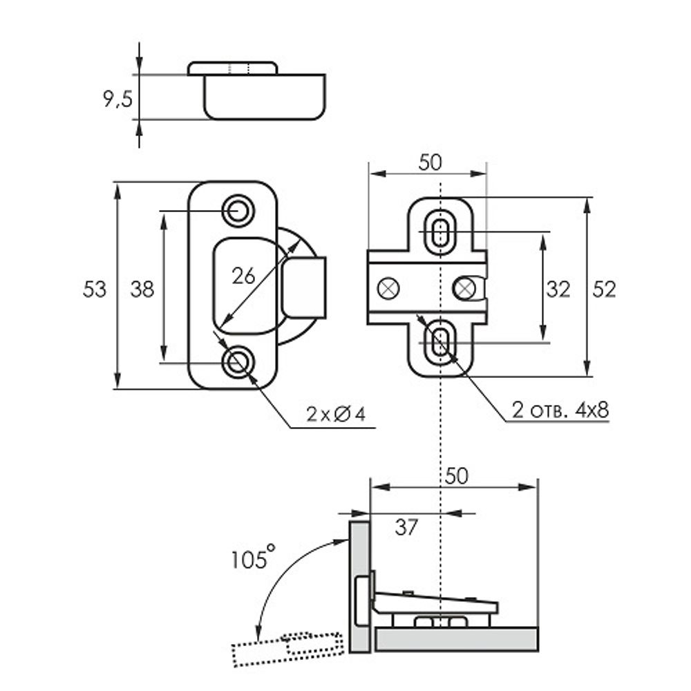 Петля мебельная накладная "МИНИ" (1 шт)
