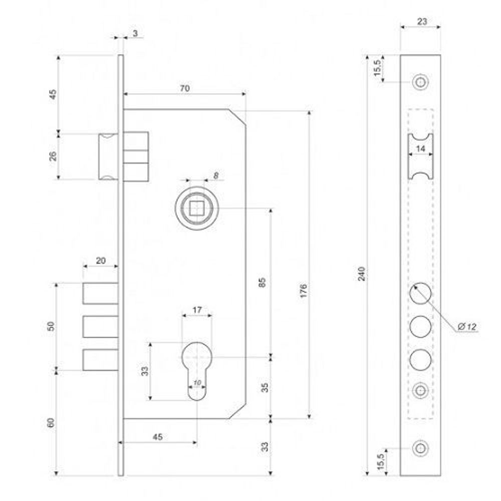 Замок врезной APECS 2227/60 AB бронза
