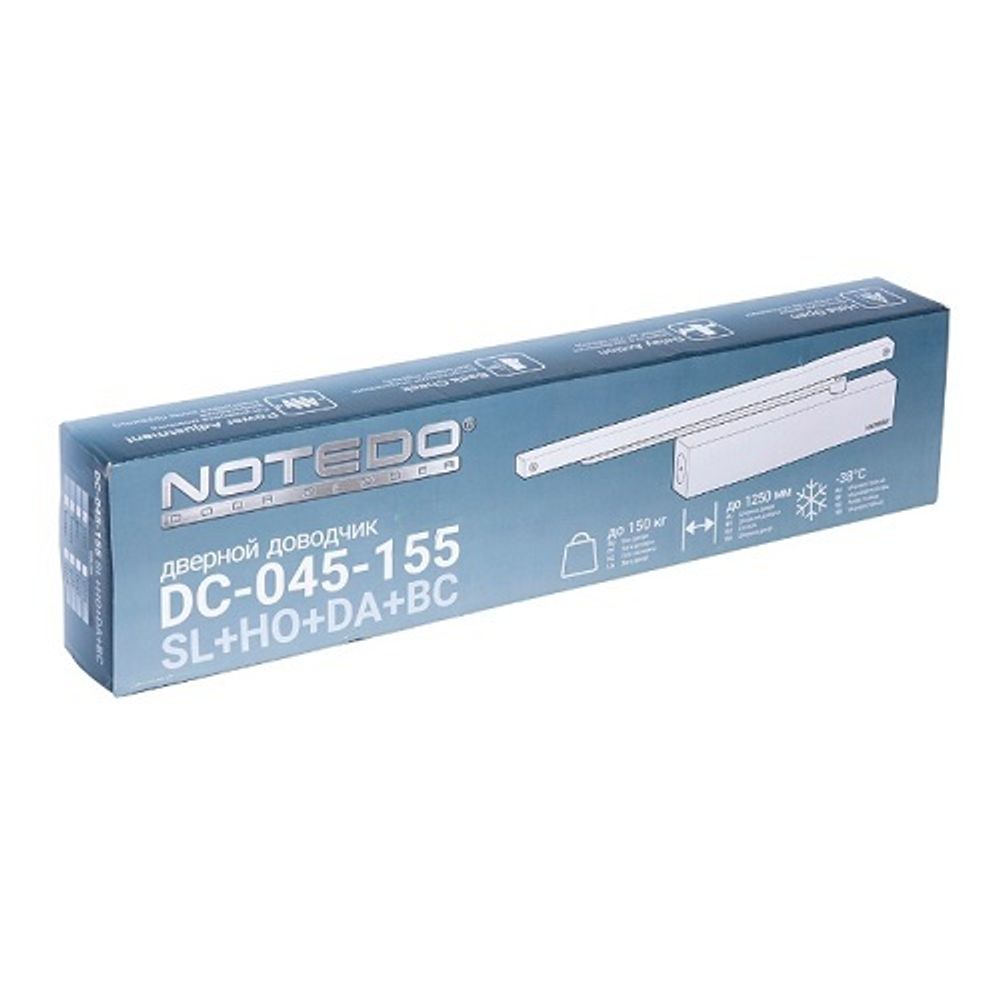Доводчик дверной NOTEDO DC-045-155 SL+HO+DA+BC со скольз.тягой белый (150 кг)