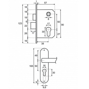 Замок врезной VETTORE 1126/60 AB бронза