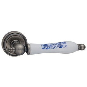 Ручка дверная RENZ 621-16 SL/WH-P "Медея" (серебро античное/керамика белая)