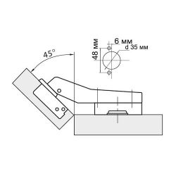 Петля мебельная угловая 45* Clip-on с доводчиком (1 шт)