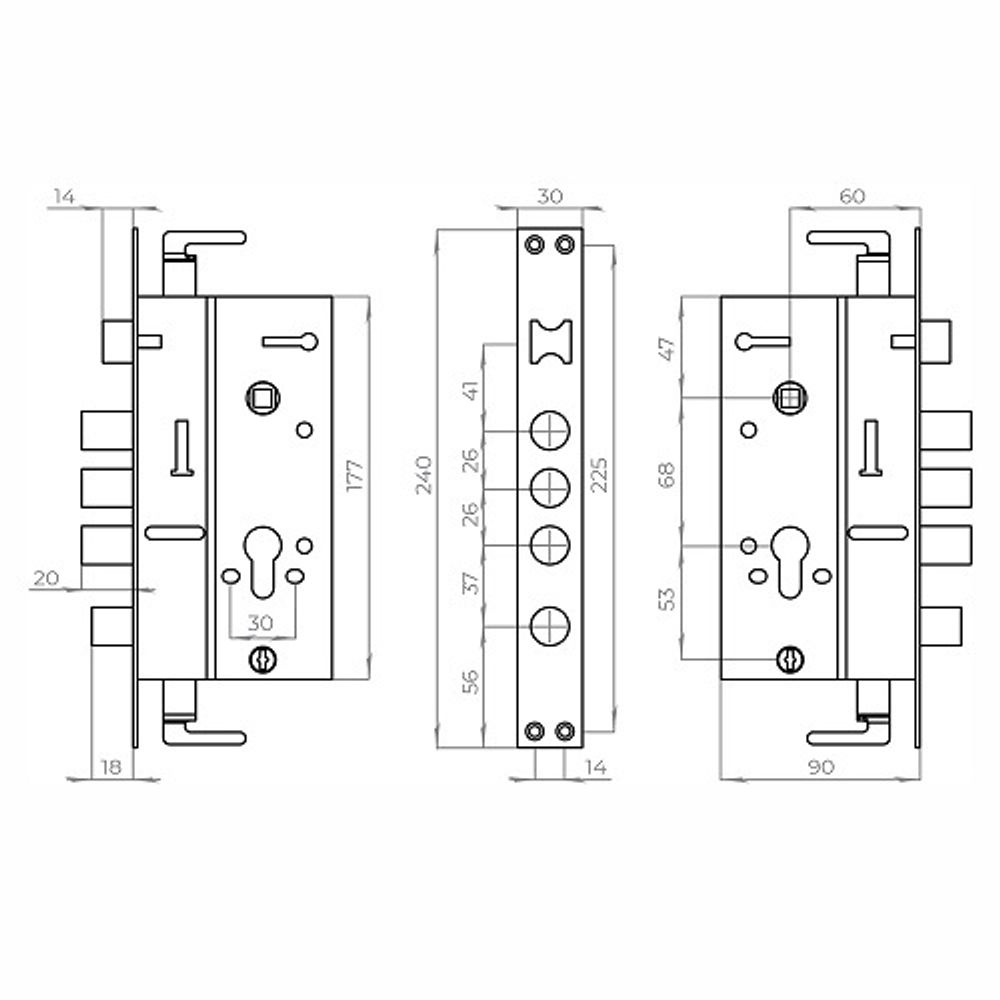 Корпус врезного замка без ц/механизма AJAX CH-08 /44645/