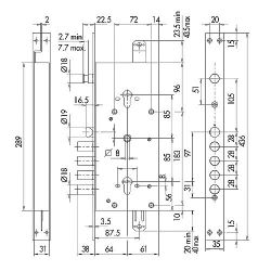 Замок врезной двухсистемный CISA NEW CAMBIO FACILE 57.986.48 ключ 44 мм /6908/