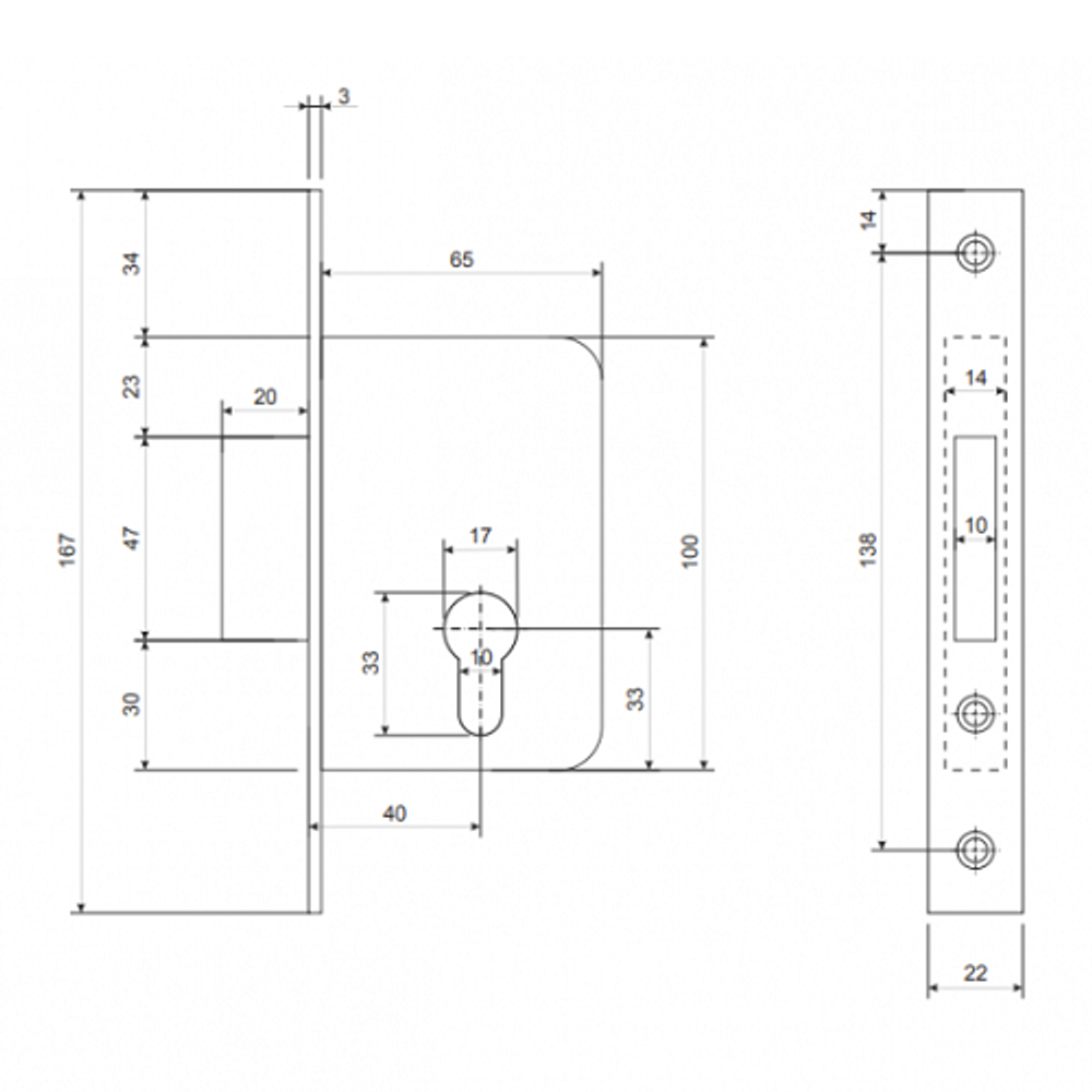 Замок врезной APECS 95/60 G золото