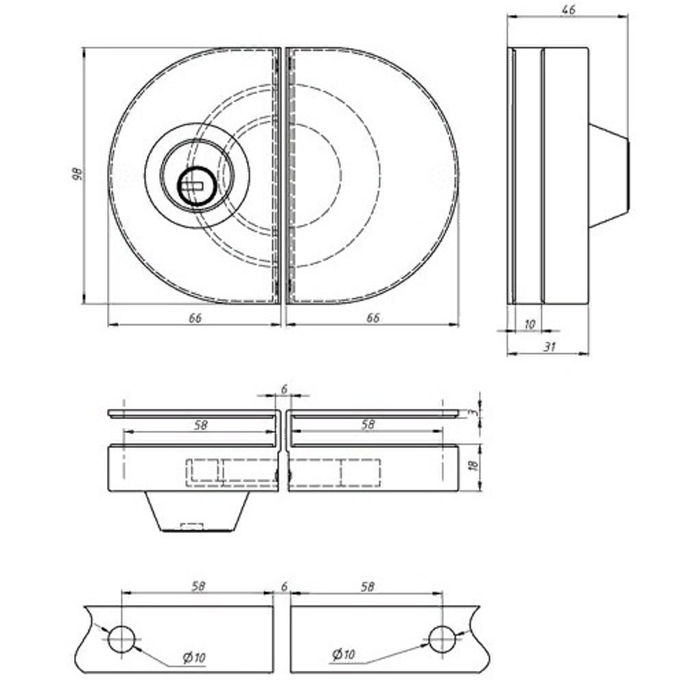 Замок с ответной частью на стекло 122-027A SS нержавейка