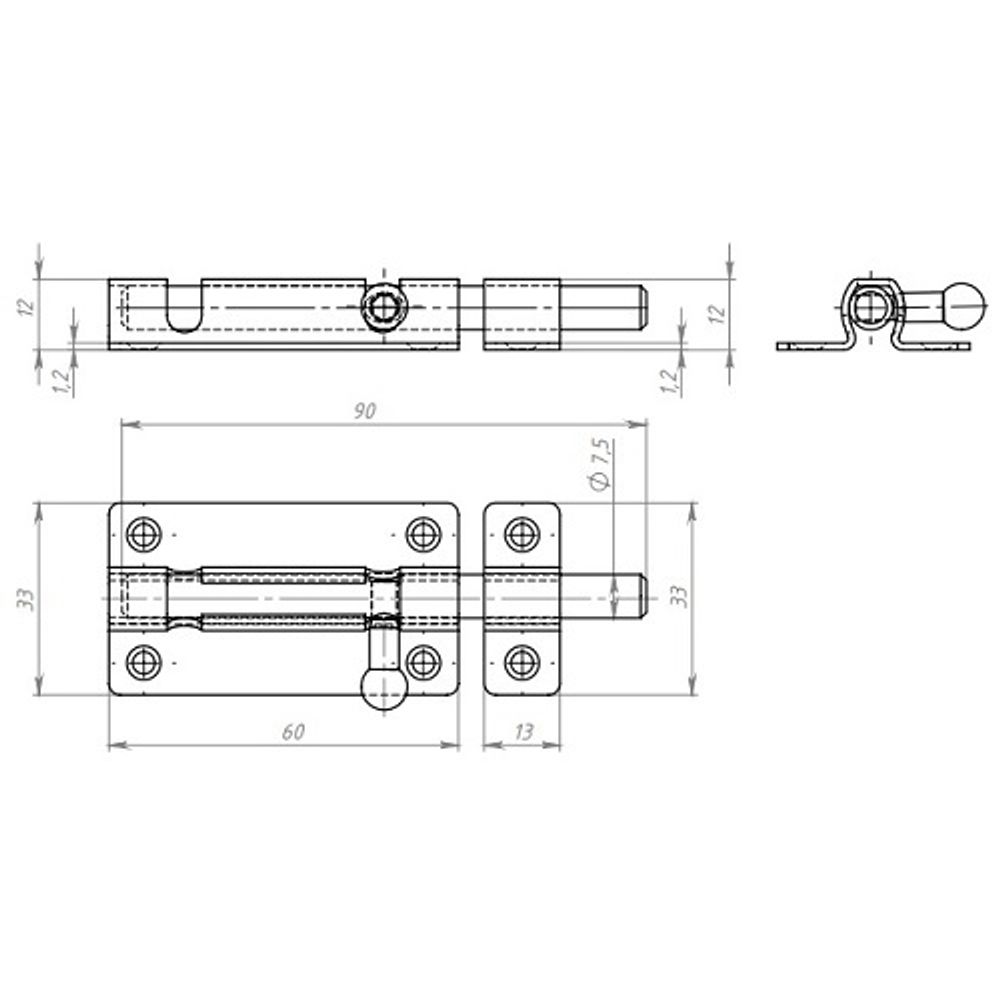 Задвижка накладная КУНГУР ЗТ-6 (60мм) цинк 508 (1 шт)