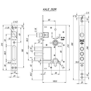 Корпус замка KALE KILIT 252/R w/b  (шир.пл. 35 мм)