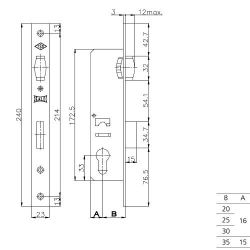 Корпус замка KALE KILIT 155 (20мм) w/b никель