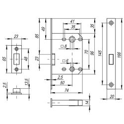 Защелка врезная FUARO M72-50 AC медь /33671/