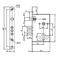 Корпус врезного замка с ручками на планке AJAX KIT А5-3155/3 W/B /41569/