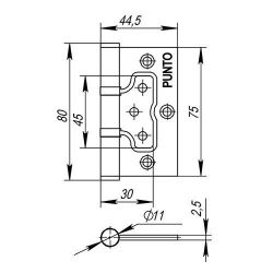 Петля универсальная без врезки PUNTO 200-2B 75x2,5 AC медь /35523/ (1 шт)