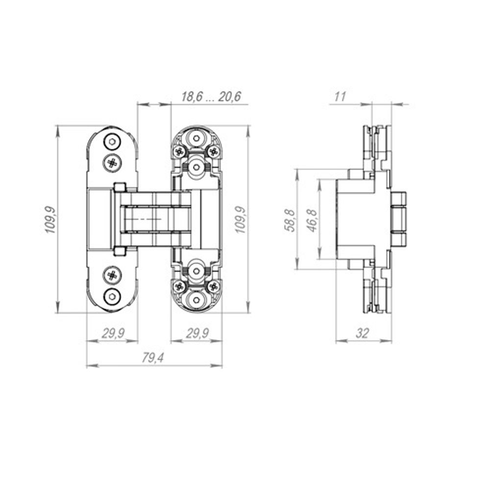 Петля скрытой установки ARMADILLO U3D2000.TG (AGB Eclipse 2.0) CM шампань /65827/ (1шт)