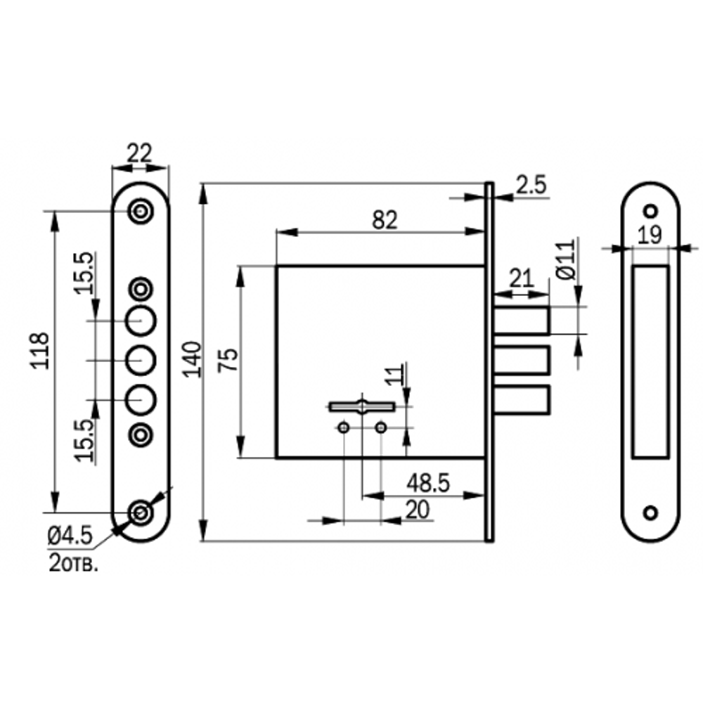 Замок врезной ПРОСАМ 80100 ЗВ8-8/13 НШ /36609/