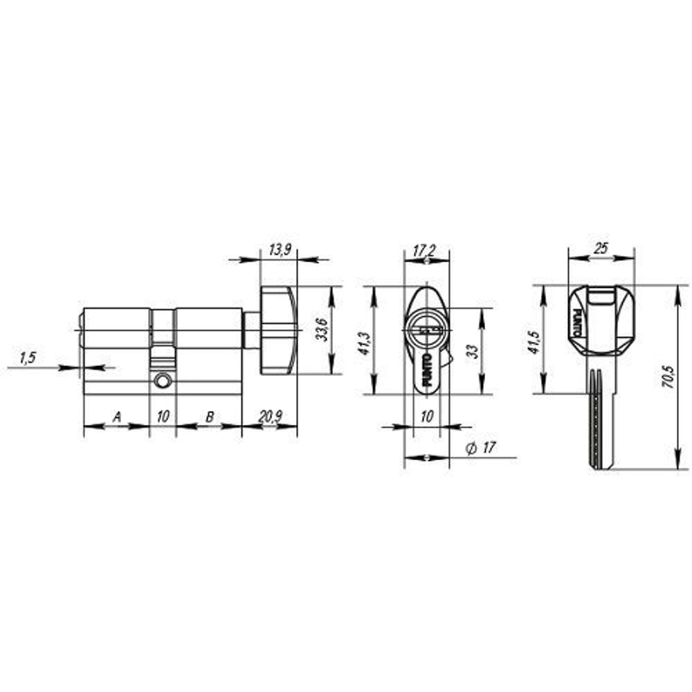 Цилиндровый механизм с вертушкой PUNTO Z402/110 mm (50+10+50) CP хром 5кл. /36189/