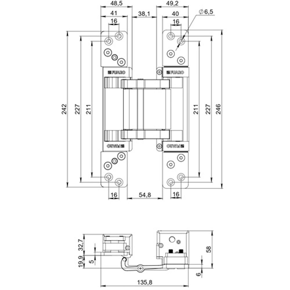 Петля скрытой установки FUARO HH-180 до 200 кг (на 2 петли, 180 открываение) BL черный /63161/ (1шт)