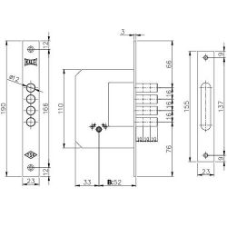 Замок врезной KALE KILIT 189/4MF (52мм) латунь 3кл. /1112/