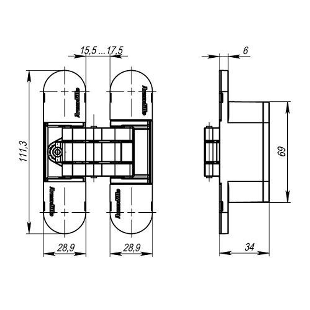 Петля скрытой установки ARMADILLO U3D6000 SN мат.никель /36333/ (1 шт)
