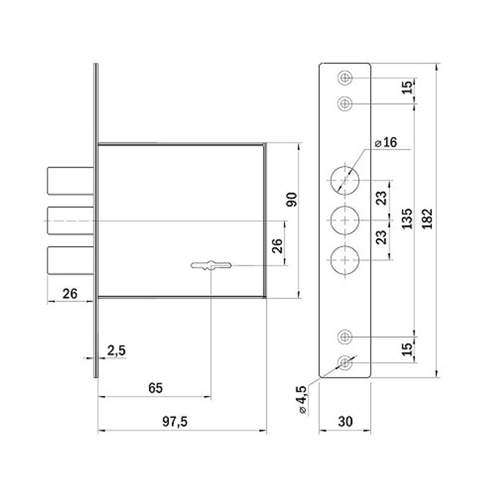 Замок врезной сувальдный PUNTO MDV30S-817 CP (V30/S) CP хром длинный ключ /57999/