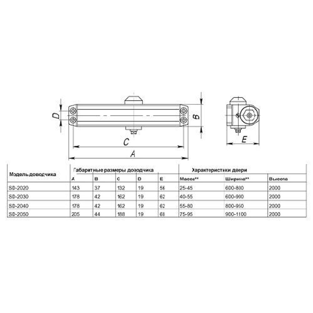 Доводчик дверной PUNTO SD-2030 BL 40-55 кг черный /42429/