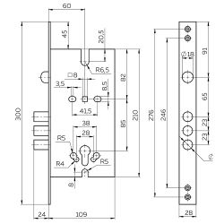 Корпус врезного замка FUARO V25/C-60.85.3R16 полуавтоматический /63227/