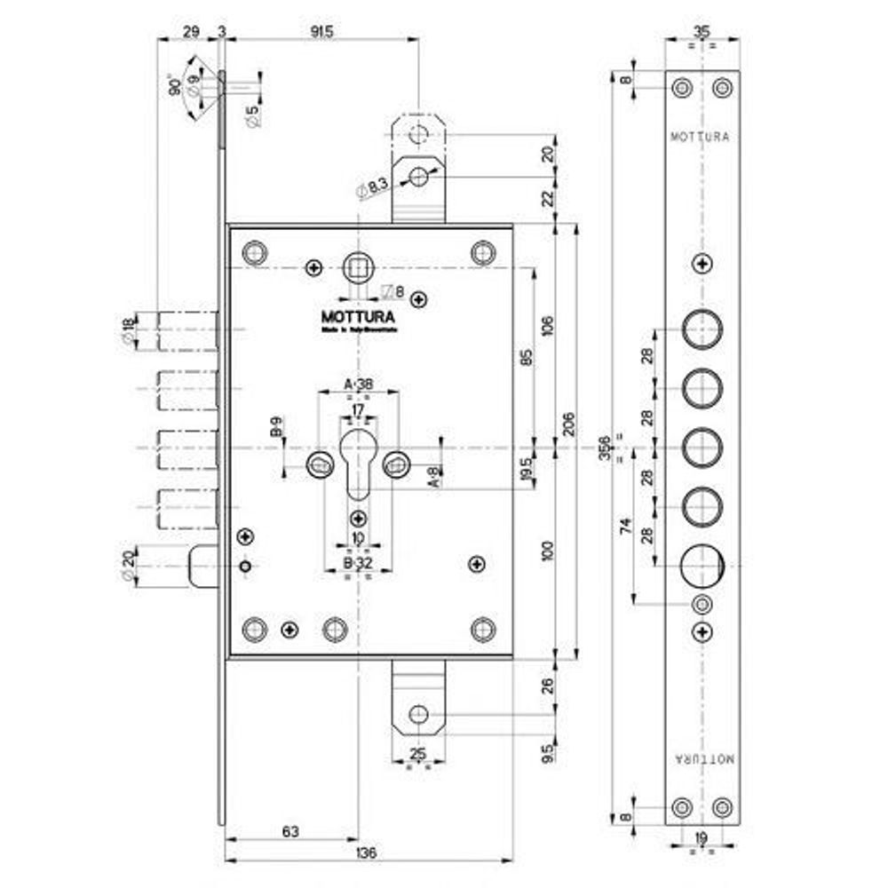 Корпус врезного замка MOTTURA 85.971 S (левый) /8628/