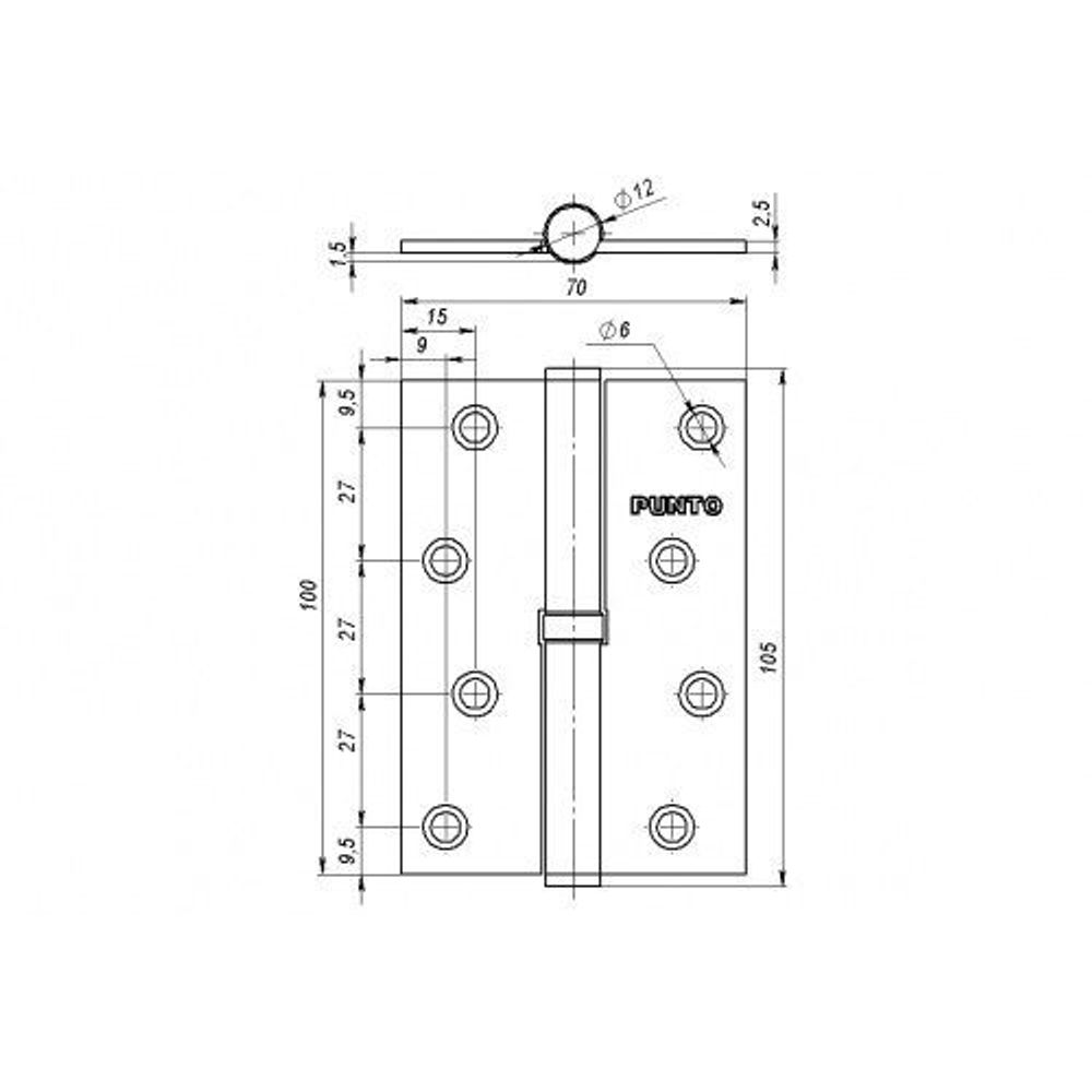 Петля дверная съемная PUNTO 113-4" 100х70х2,5 PN R мат.никель правая /29071/ (1 шт)