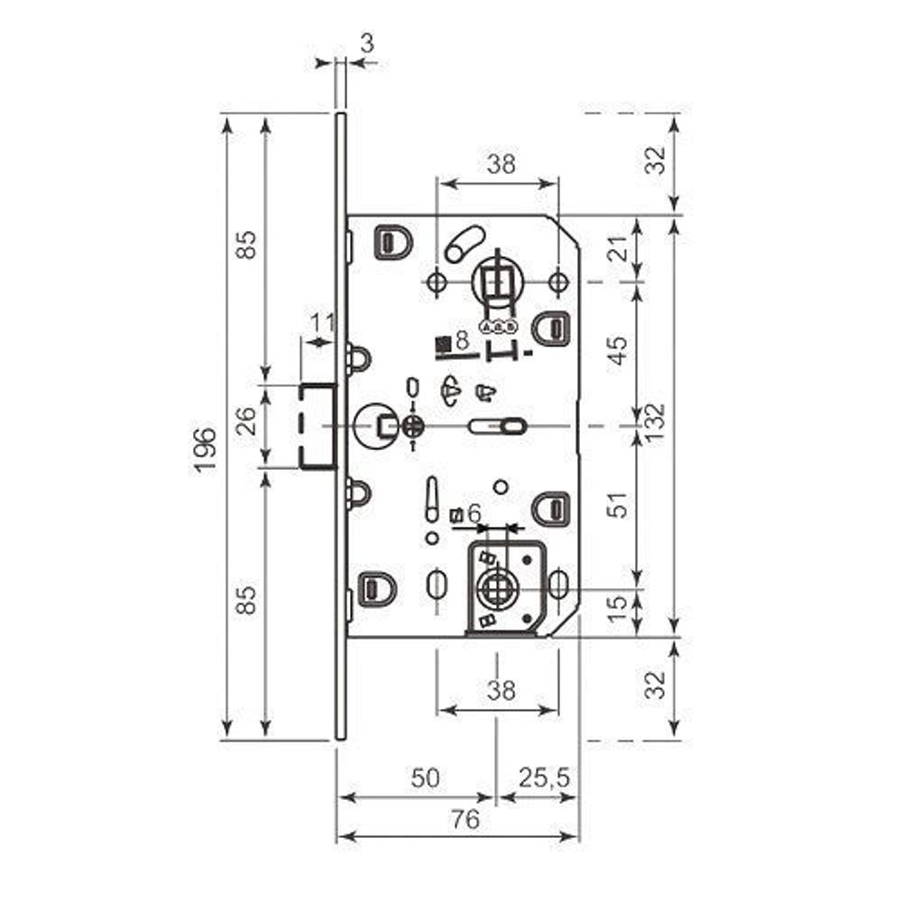 Замок межкомнатный AGB WC MEDIANA EV B01102.50.23 (мат.латунь) /21719/