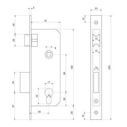 Замок врезной APECS 1330/60 G золото