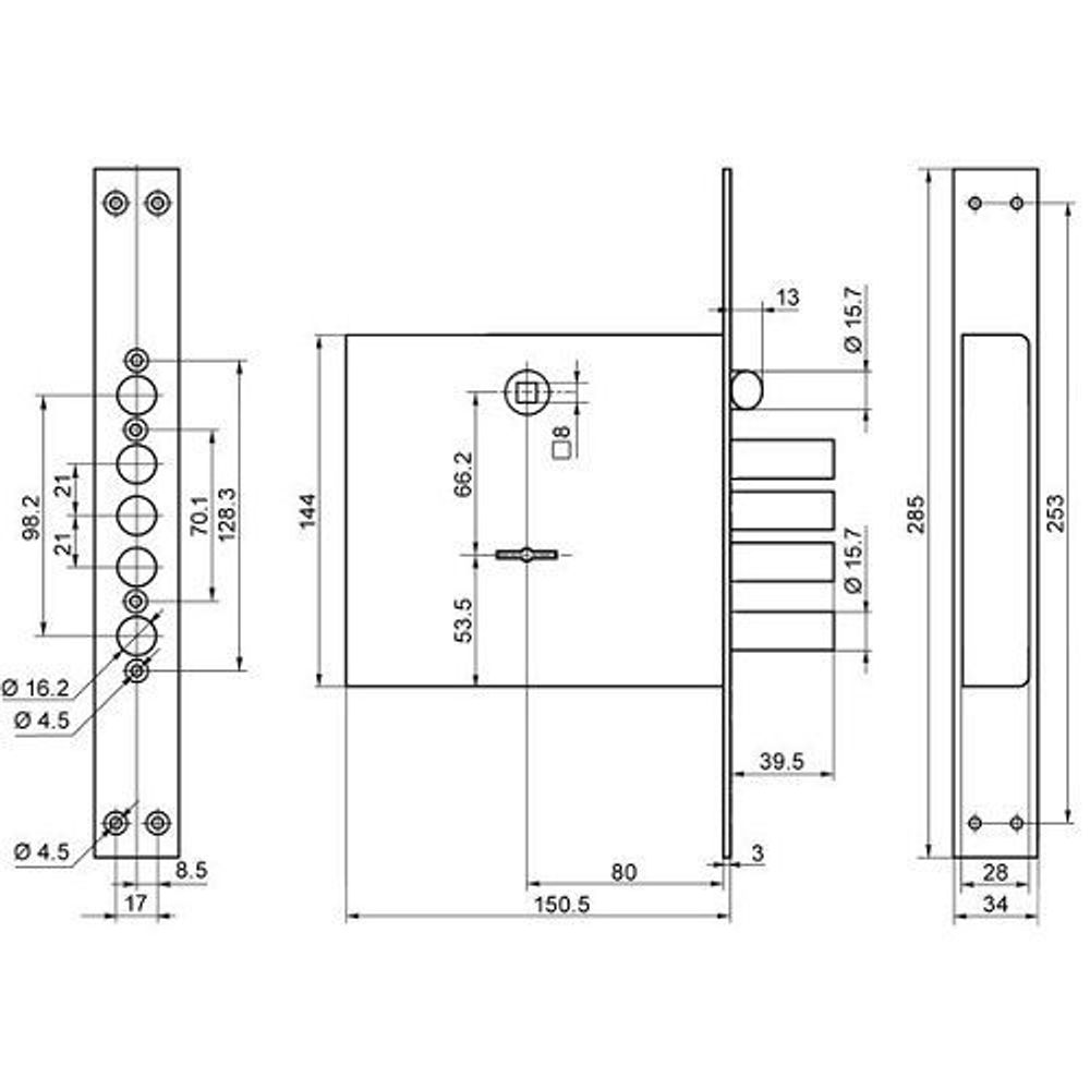 Замок врезной BORDER ЗВ9-8КП. 4/15 правый