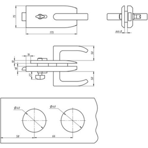 Замок с нажимной ручкой и притвором 122-096-4 SS нержавейка