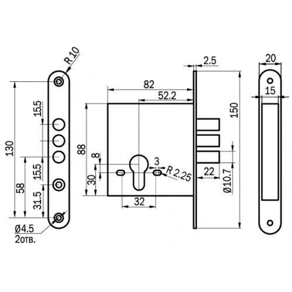 Замок врезной ПРОСАМ 89600 ЗВ1-2 БМ/11